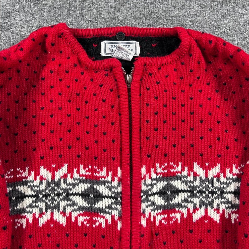 Jennifer Moore Cardigan Womens Size L Red Fair Isle Snowflake Full Zip Sweater